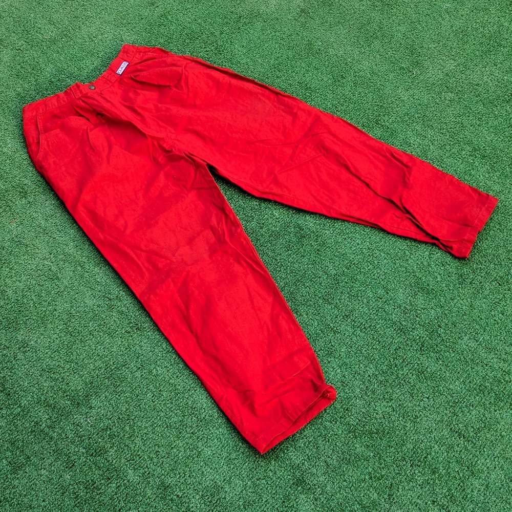 Chaus Classic Red Womens Small Petite High Pleated Elastic Waist Retro Pants EUC